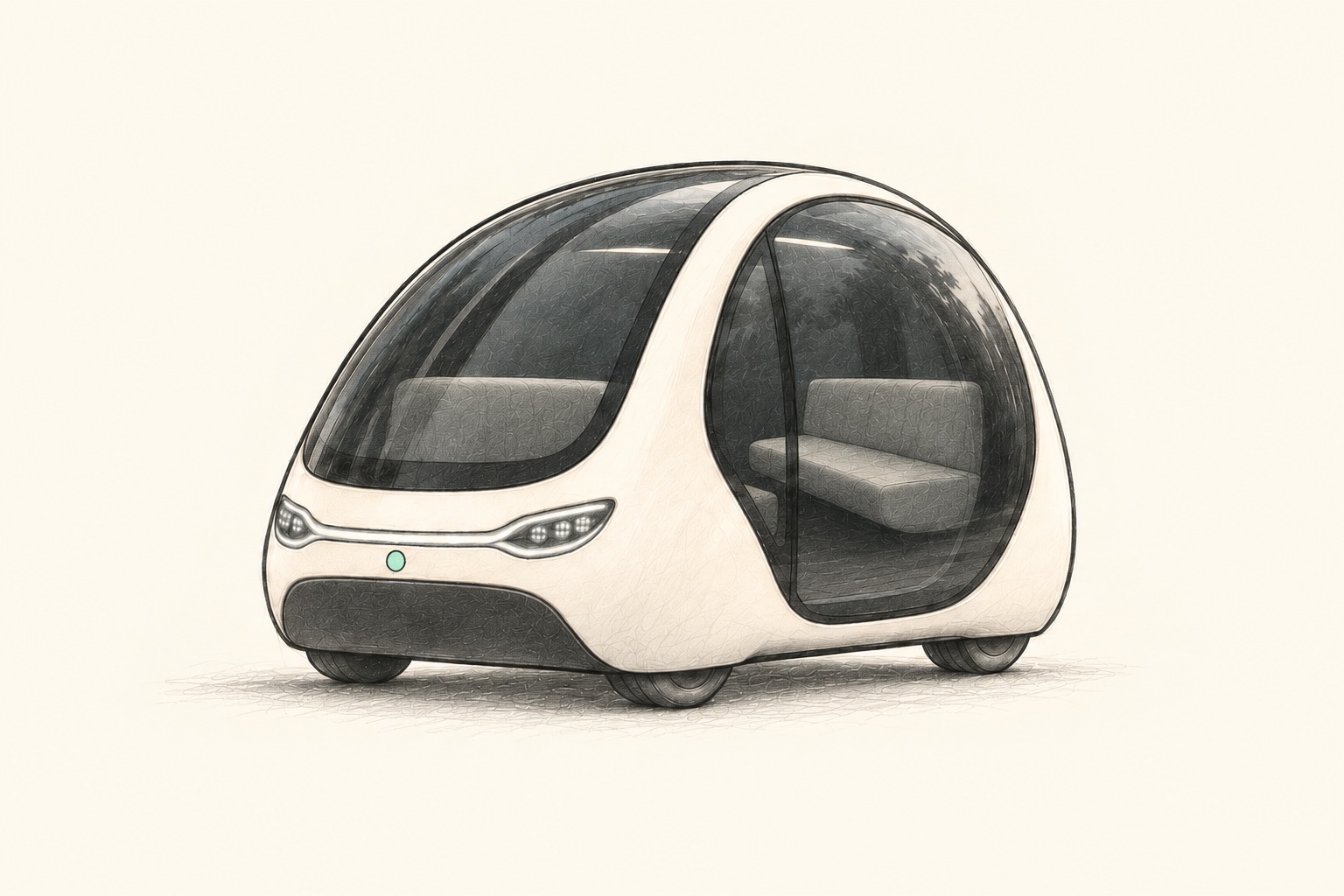 A delicate pencil study of Loope’s rounded pod, viewed from three quarters.